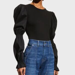 VERONICA BEARD Fawn Puff-Sleeve Black Top Sz Small